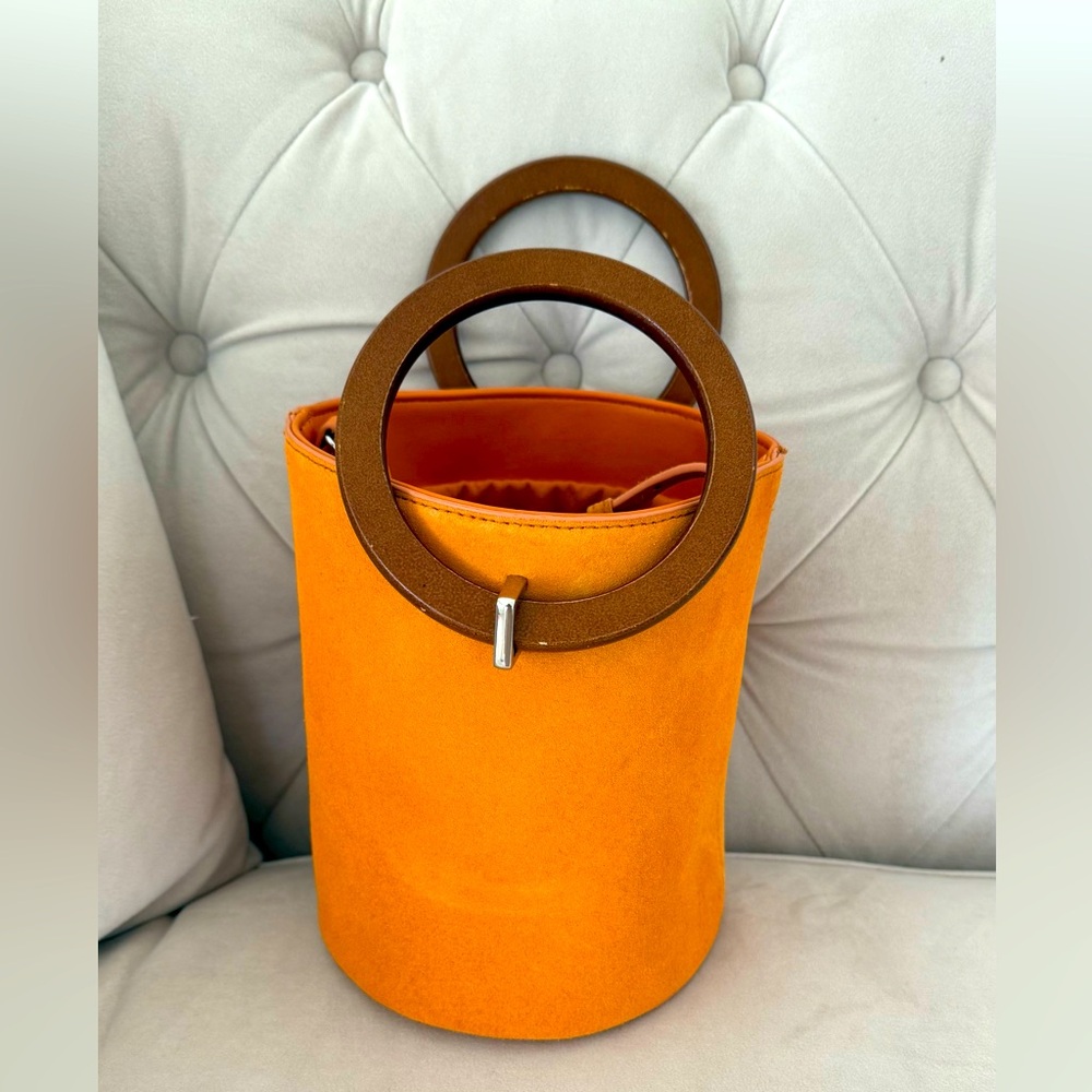 Mango- Orange Bucket Bag with Brown Handles